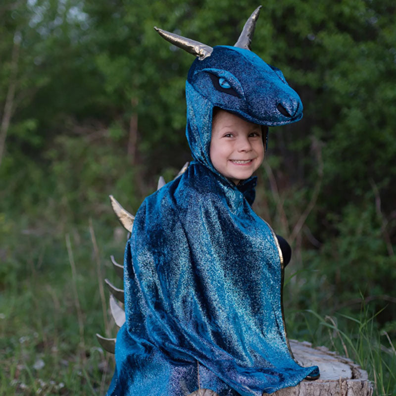 Great Pretenders Teal & Gold Starry Night Dragon Cape Size 5-6 Smiling