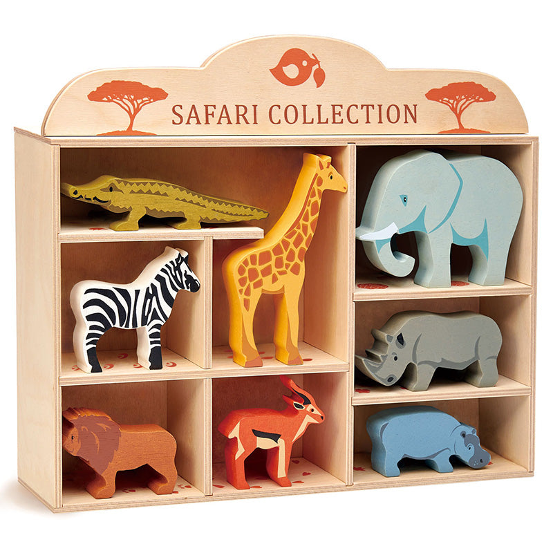 Tender Leaf Wooden Safari Animals with Display