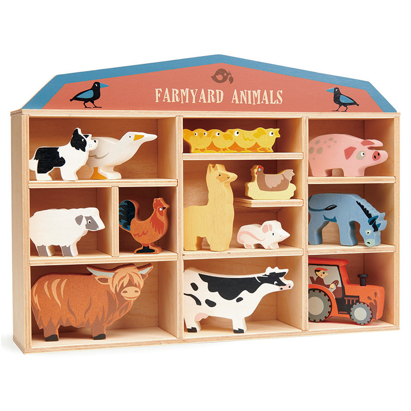 Wooden Farm Animals with Display