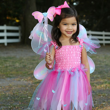 Great Pretenders Pink Butterfly Dress & Wings with Wand Size 5-6 2
