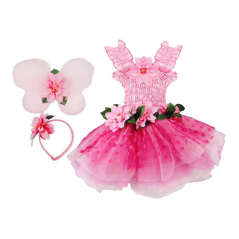 Great Pretenders Pink Fairy Blooms Deluxe Dress with Wings & Headband Size 3-4