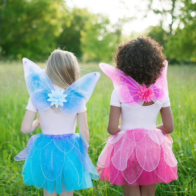 Great Pretenders Pink Fancy Flutter Skirt with Wings & Wand Size 4-6 Back with blue