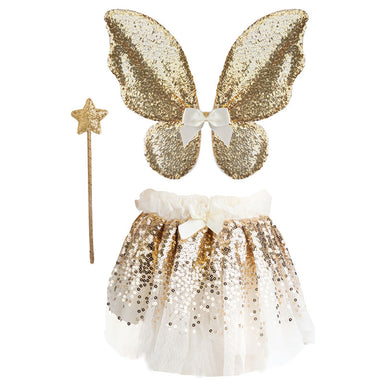 Great Pretenders Gracious Gold Sequins Skirt, Wings & Wand Set Size 4-6