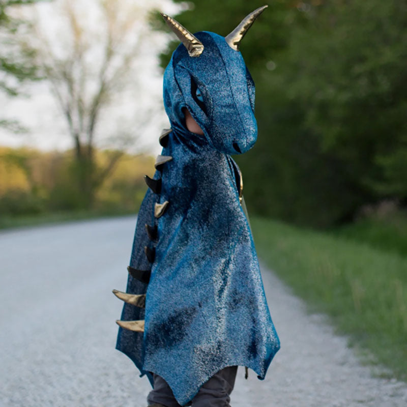 Great Pretenders Teal & Gold Starry Night Dragon Cape Size 5-6 Outside