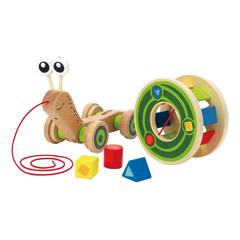 Hape Walk-A-Long Snail Shape Sorter Pullalong Shapes Out