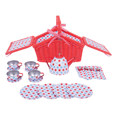 Bigjigs Spotted Basket Tea Set