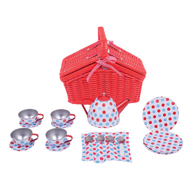 Bigjigs Spotted Basket Tea Set Closed