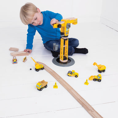 Bigjigs Big Crane Construction Set Boy Playing