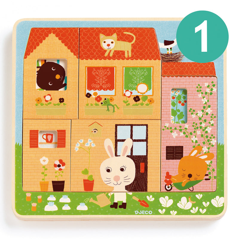 Djeco Rabbit Cottage Wooden Layer Puzzle 1