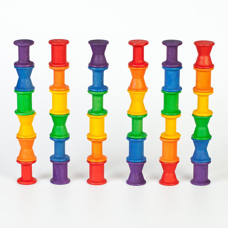 Grapat 36 Wooden Spools Rainbow Set Stacked
