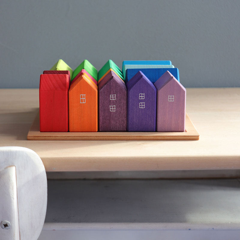 Grimm's Coloured Wooden Houses on Table