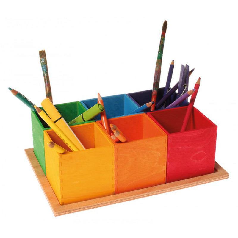 Grimm's 6 Piece Sorting Rainbow Helper Boxes with Pencils