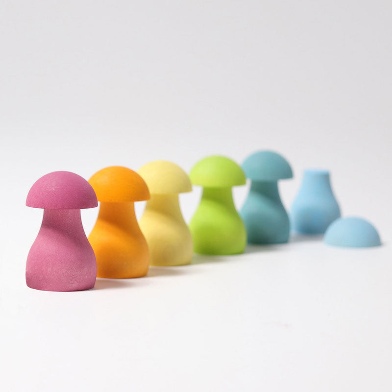 Grimm's Pastel Rainbow Wooden Mushrooms 12 Pieces