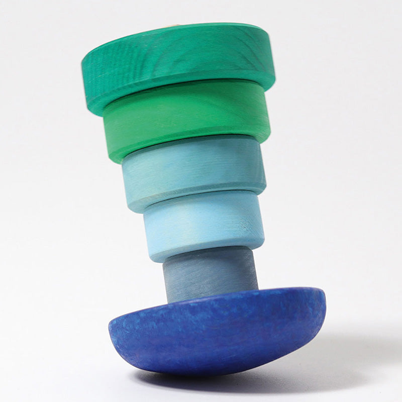 Grimm's Blue Wobbly Stacking Tower Upside Down