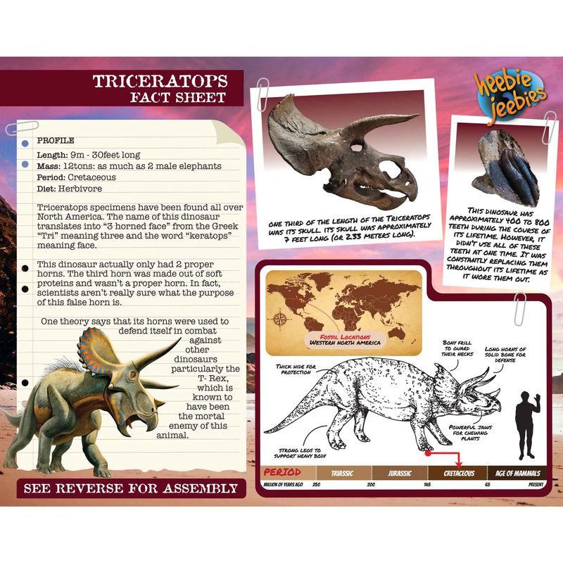 Heebie Jeebies Triceratops Dinosaur 3D Wood Kit Facts