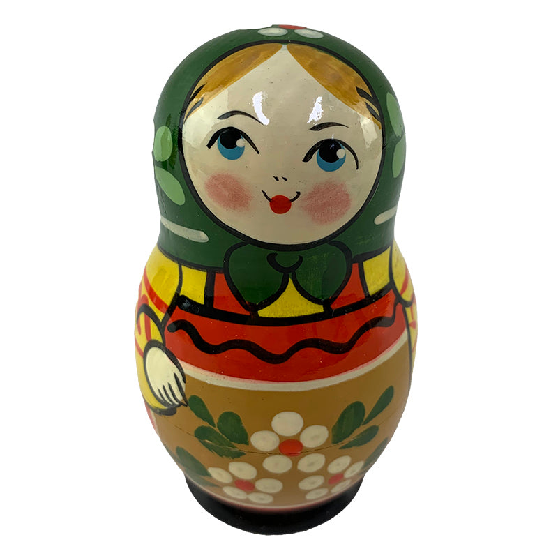 Russian Treasures Village Traditional Babushka Dolls 5pc Green Scarf