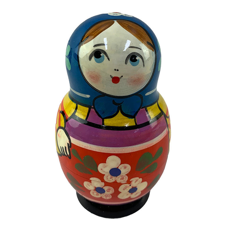 Russian Treasures Village Traditional Babushka Dolls 5pc Blue Scarf