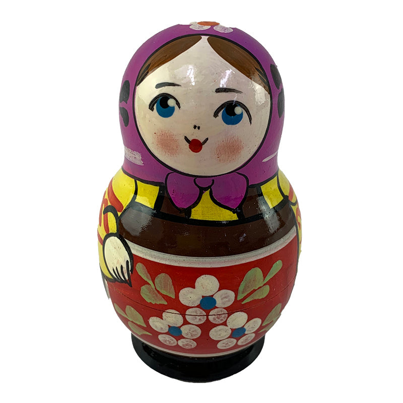 Russian Treasures Village Traditional Babushka Dolls 5pc Purple Scarf