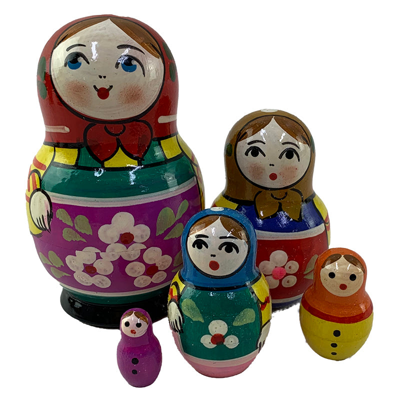 Russian Treasures Village Traditional Babushka Dolls 5pc