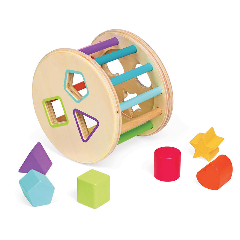 Janod Wooden Rolling Shape Sorter Pieces out