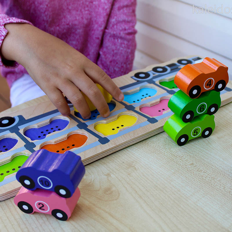 Kiddie Connect Wooden Counting Car Puzzle Cars Stacked