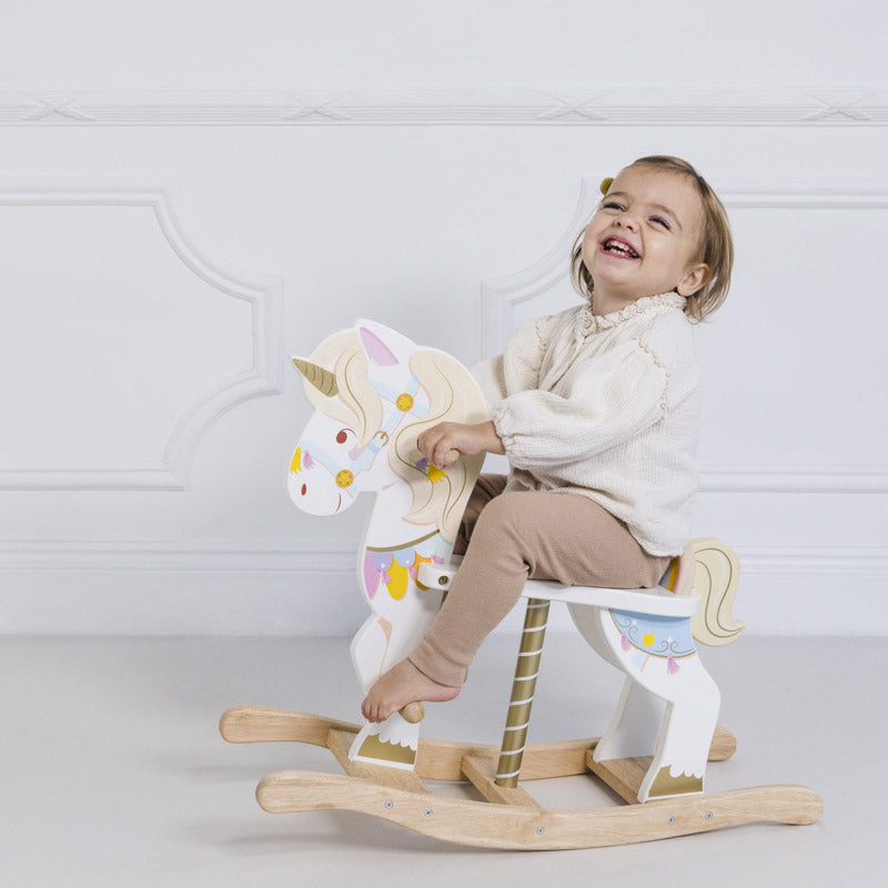 Le Toy Van Petilou Rocking Unicorn Carousel Girl Smiling