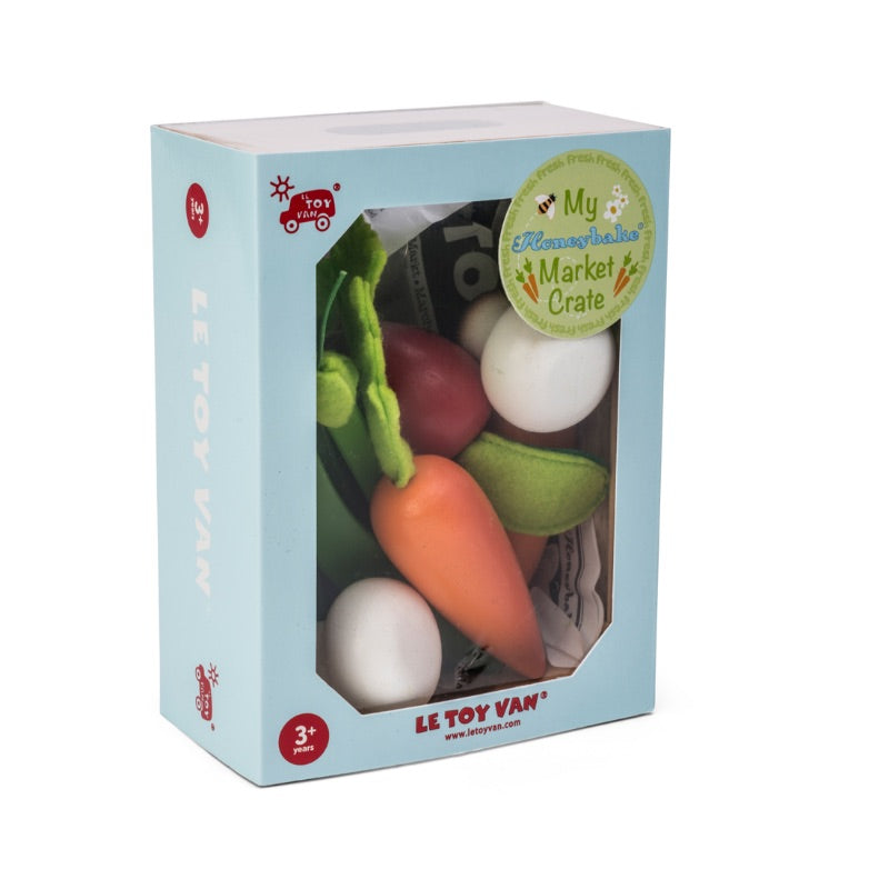 Le Toy Van Honeybake Market Play Food Harvest Vegetable Crate Packaging