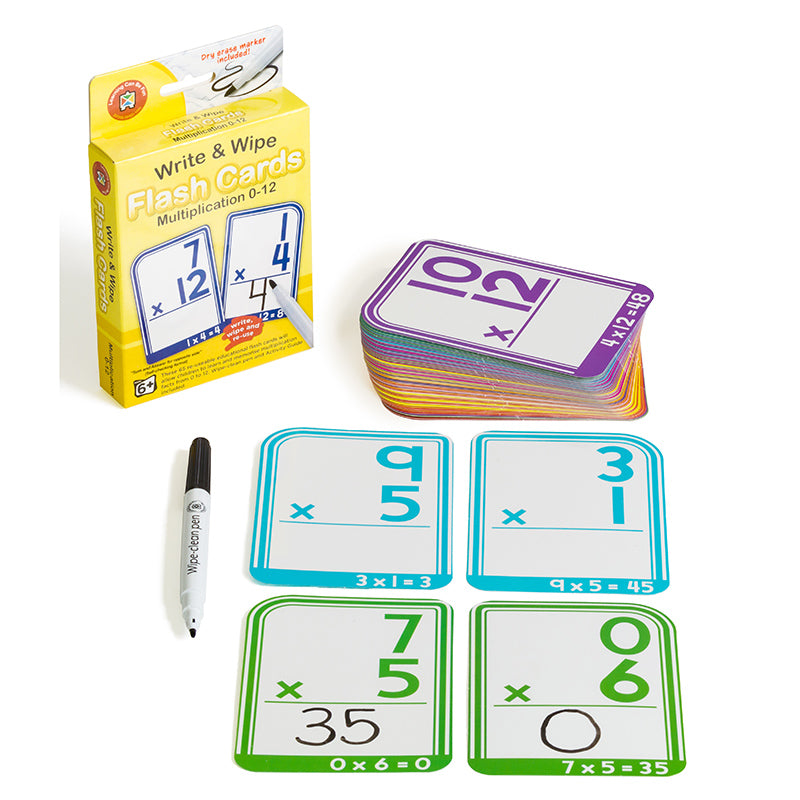 Write & Wipe Flash Cards Multiplication 0 - 12 with Marker Contents