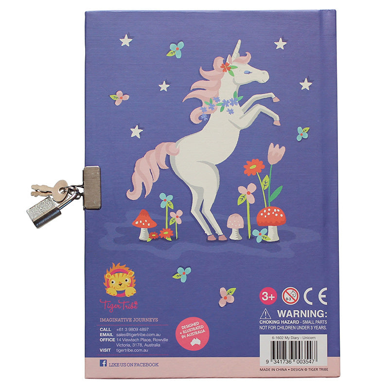 Tiger Tribe Lockable Diary Unicorn Rainbows Back