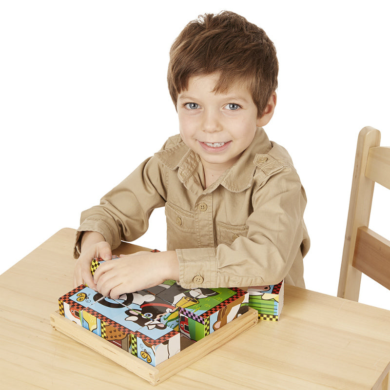 Melissa & Doug Farm Cube Puzzle 16 Piece Boy Playing