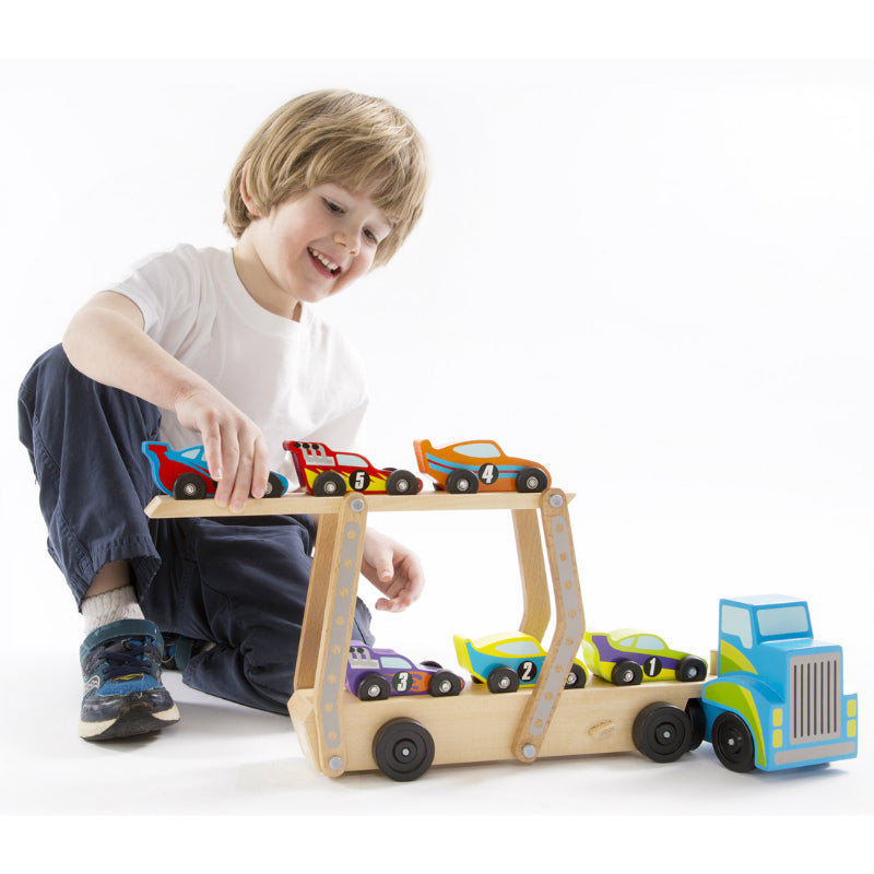 Melissa & Doug Jumbo Race Car Carrier Boy Playing