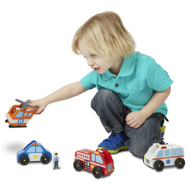 Melissa & Doug Emergency Vehicle Set Boy Playing