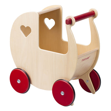 Moover Dolls Pram Natural with Red Wheels
