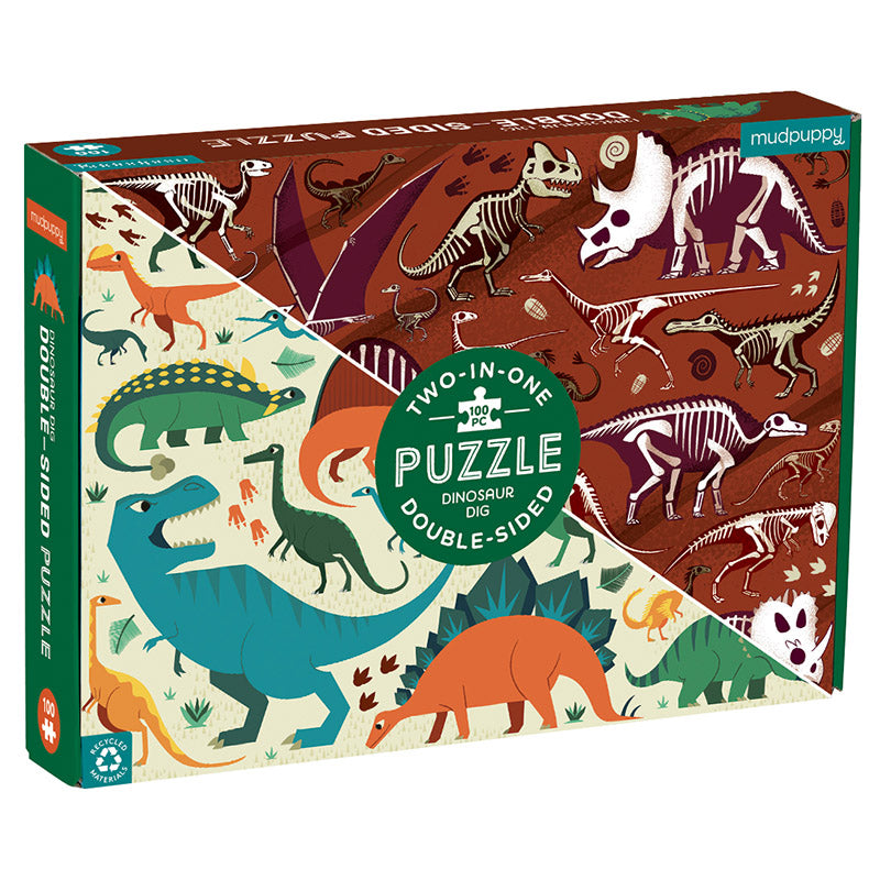Mudpuppy Double Sided 100 Piece Dinosaur Dig Puzzle Box