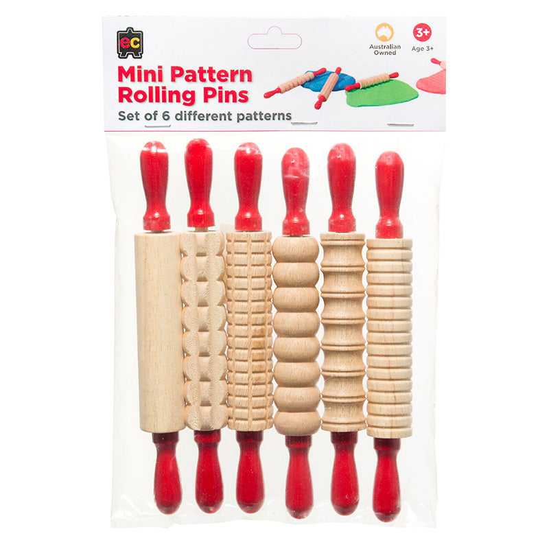 Educational Colours Mini Pattern Rolling Pins 6pc Packet