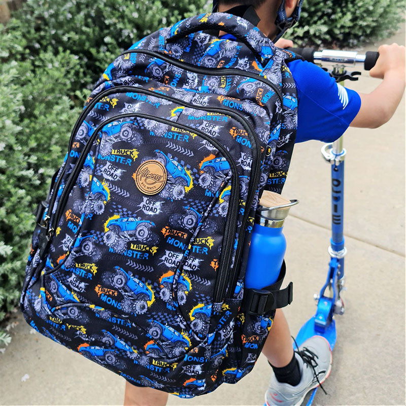 Alimasy Monster Trucks Kids Large Backpack Outside