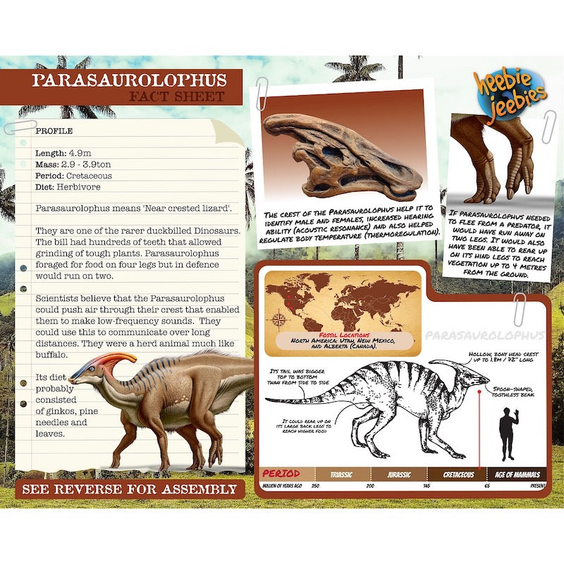 Heebie Jeebies Parasaurolophus Dinosaur 3D Wood Kit 2