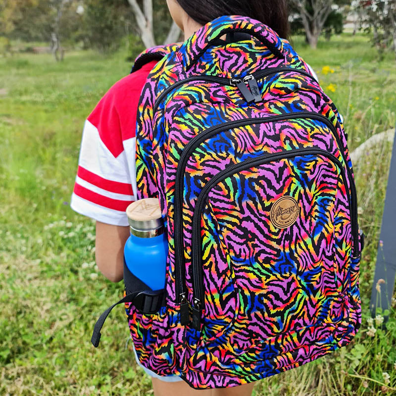 Alimasy Rainbow Zebra Kids Large Backpack Outside