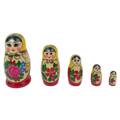 Russian Treasures Semenov Traditional Babushka Dolls 5pc Red Bottom