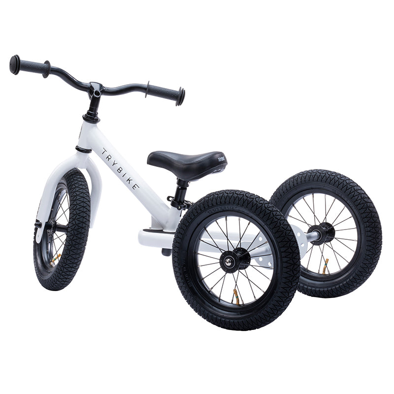 Trybike White Steel 2 in 1 Trybike with Black Seat and Black Wheels 2