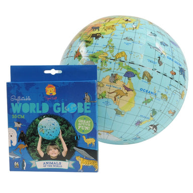 Tiger Tribe Inflatable World Globe with Animals with Packaging