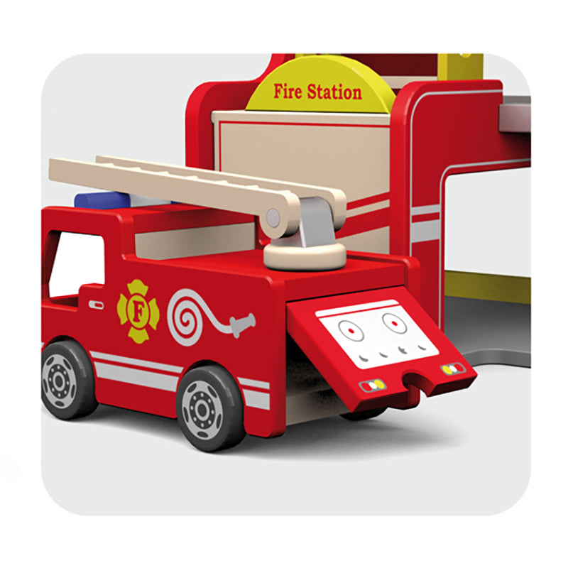 Viga Wooden Fire Station with Accessories Engine