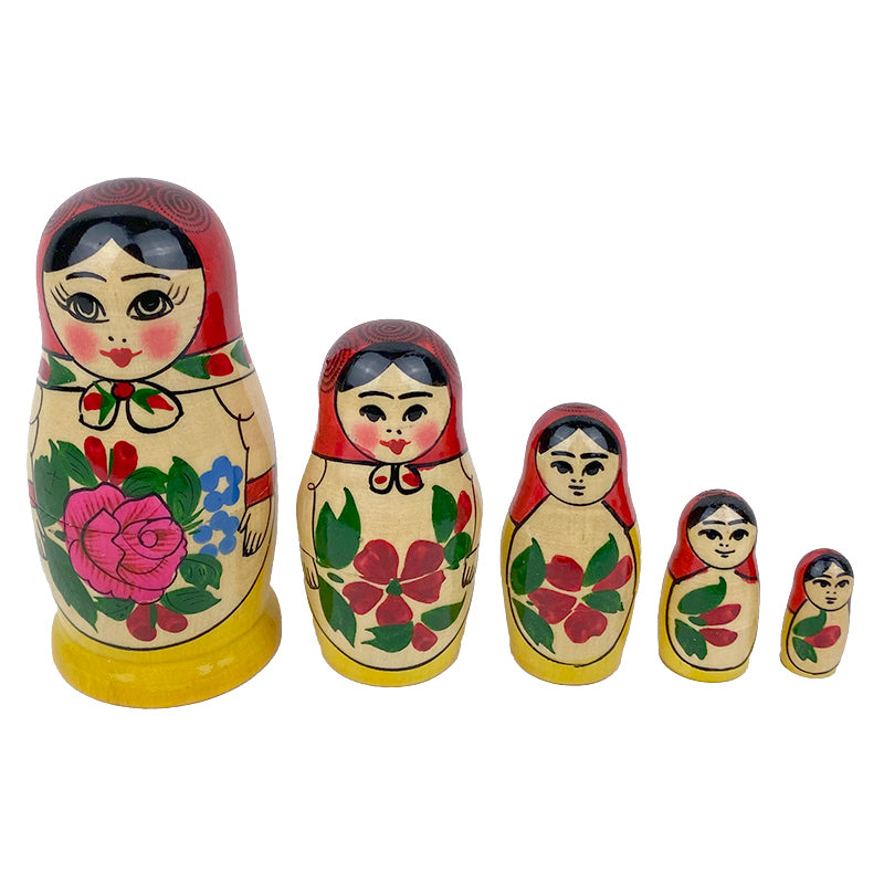 Russian Treasures Semenov Traditional Babushka Dolls 5pc Yellow Dress