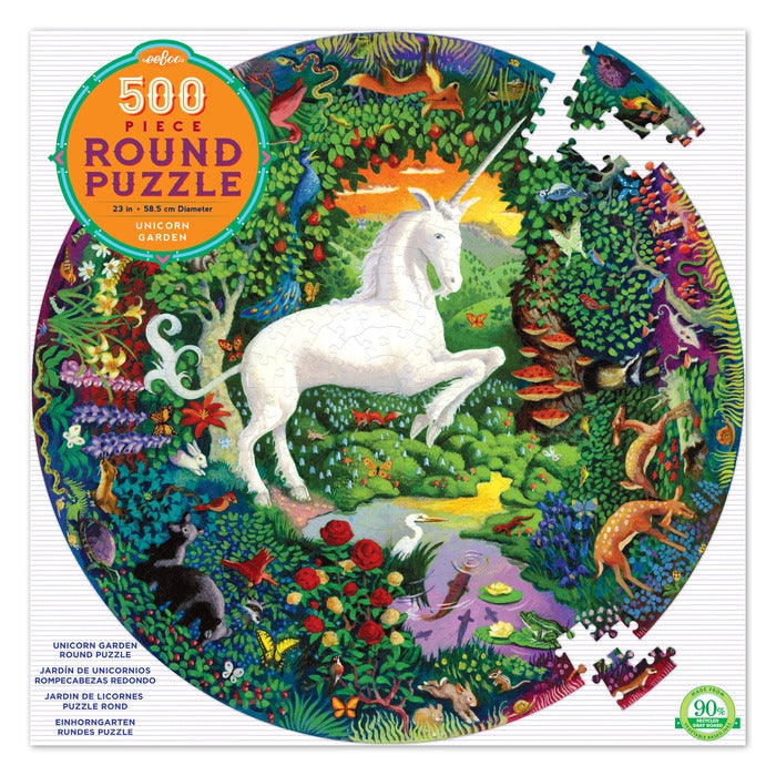Eeboo Unicorn Garden Round Puzzle 500 Pieces Packaging