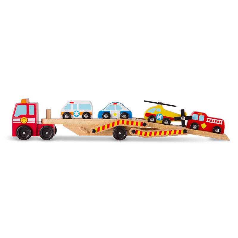 Melissa & Doug Emergency Vehicle Carrier with 4 Vehicles Ramp down