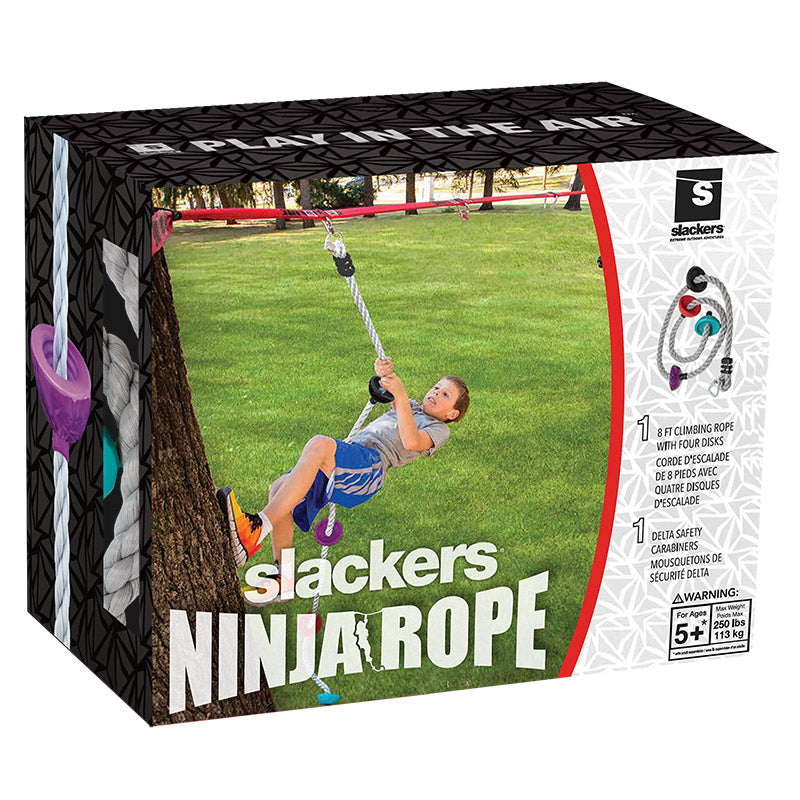 Slackers Ninja Climbing Rope 8' with Foot Holds Box
